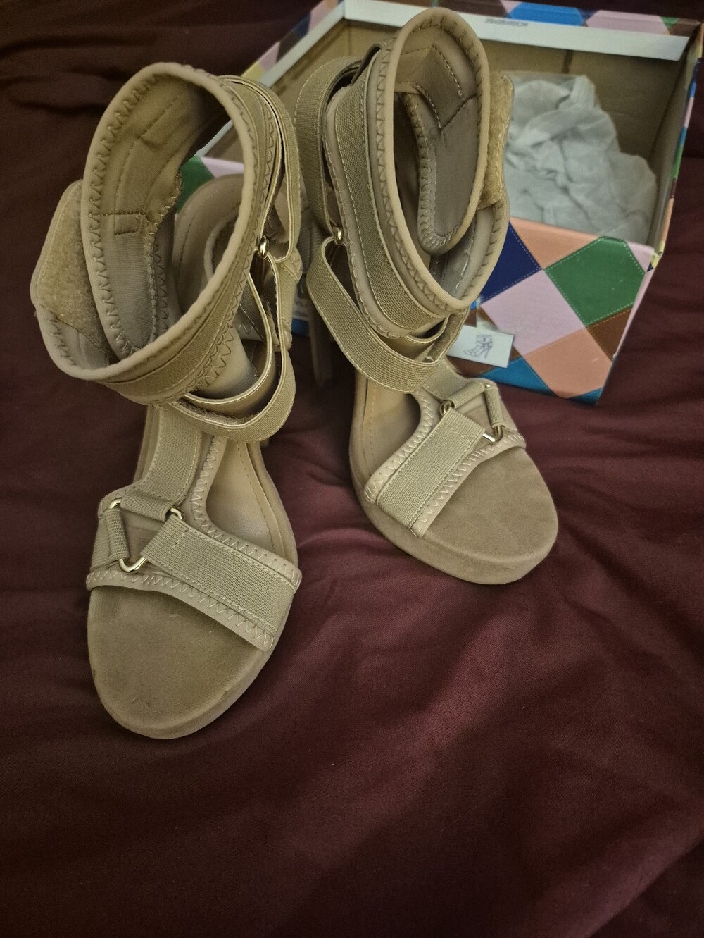 Shoe Republic LA Beige/Tan Strappy High-Heel Gladiator Sandals